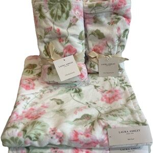 6pc Laura Ashley MORNING GLORIA Velour BATH HAND TIP Towel Set Pink Green Floral